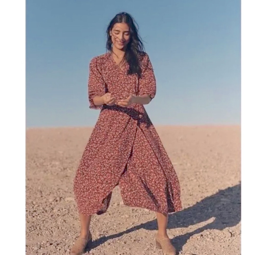 MADEWELL Like New Clipdot Spring Prairie Long Sleeve Crossover MIDI Dress Size 0 - Picture 9 of 9